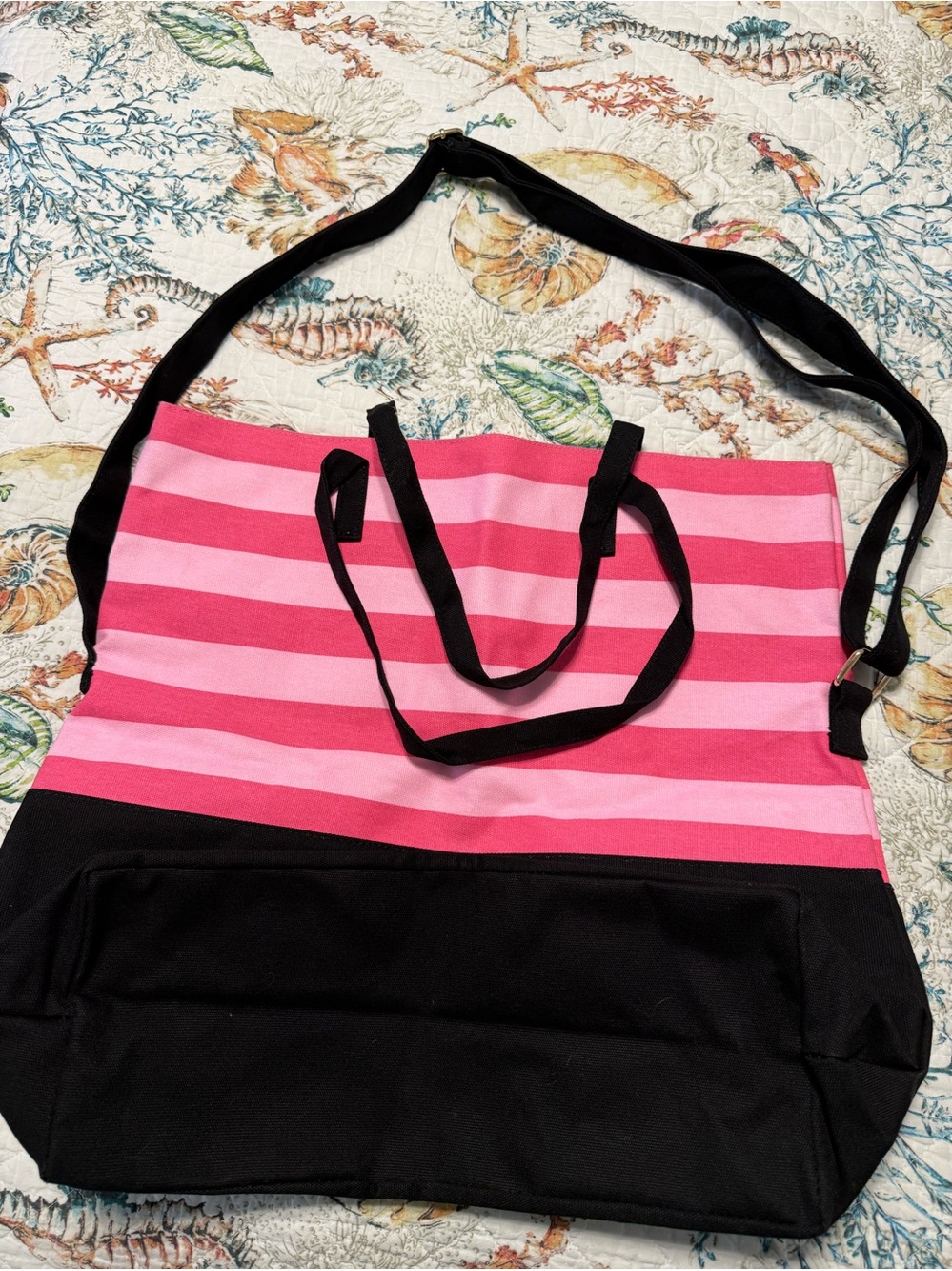 Victoria Secret
Pink Stripe Canvas Tote with Black Base